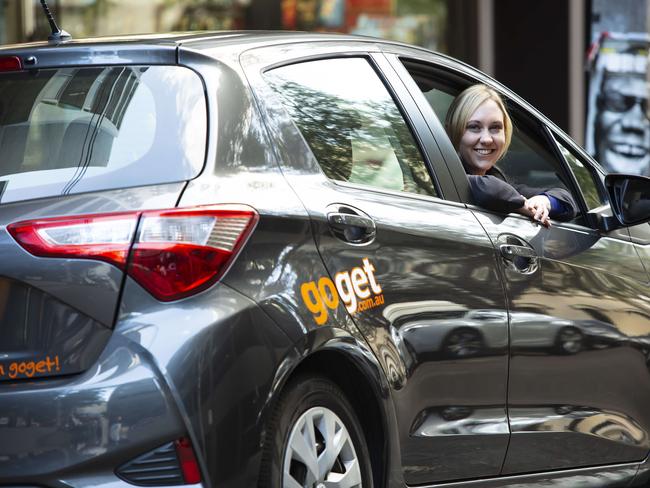 Car share user Nicole Peters in a GoGet vehicle. Picture: Justin Sanson