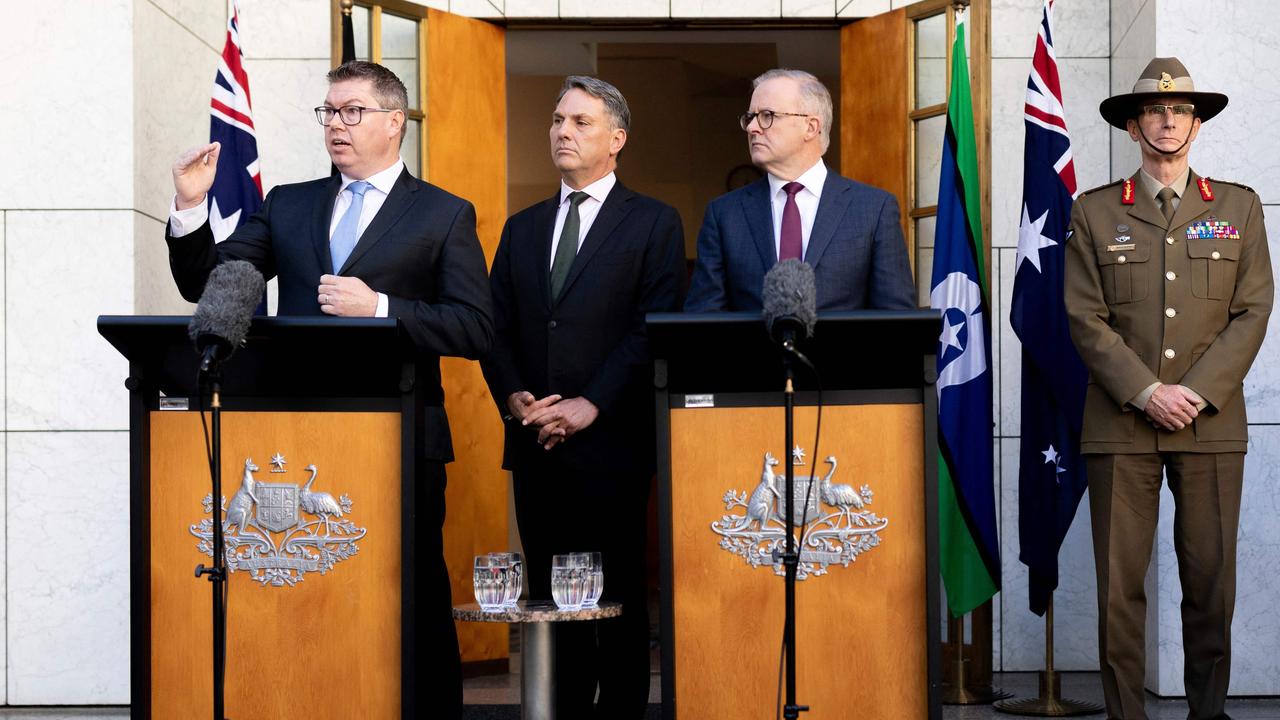 Prime Minister Anthony Albanese, Minister for Defence Richard Marles, Minister for Defence Industry Pat Conroy along with the Chief of the Defence Force, General Angus Campbell releasing the unclassified version of the Defence Strategic Review. Picture: Defence