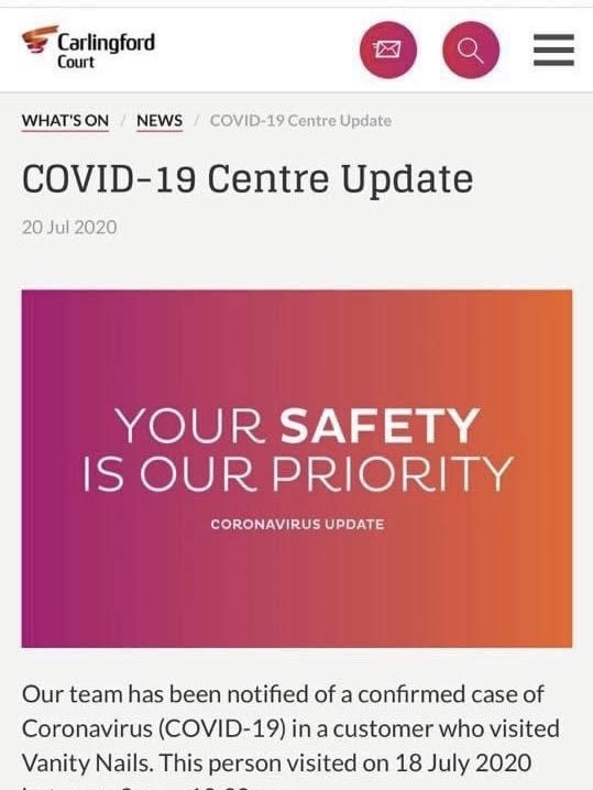 Reported COVID-19 case visited Carlingford Court on July 18