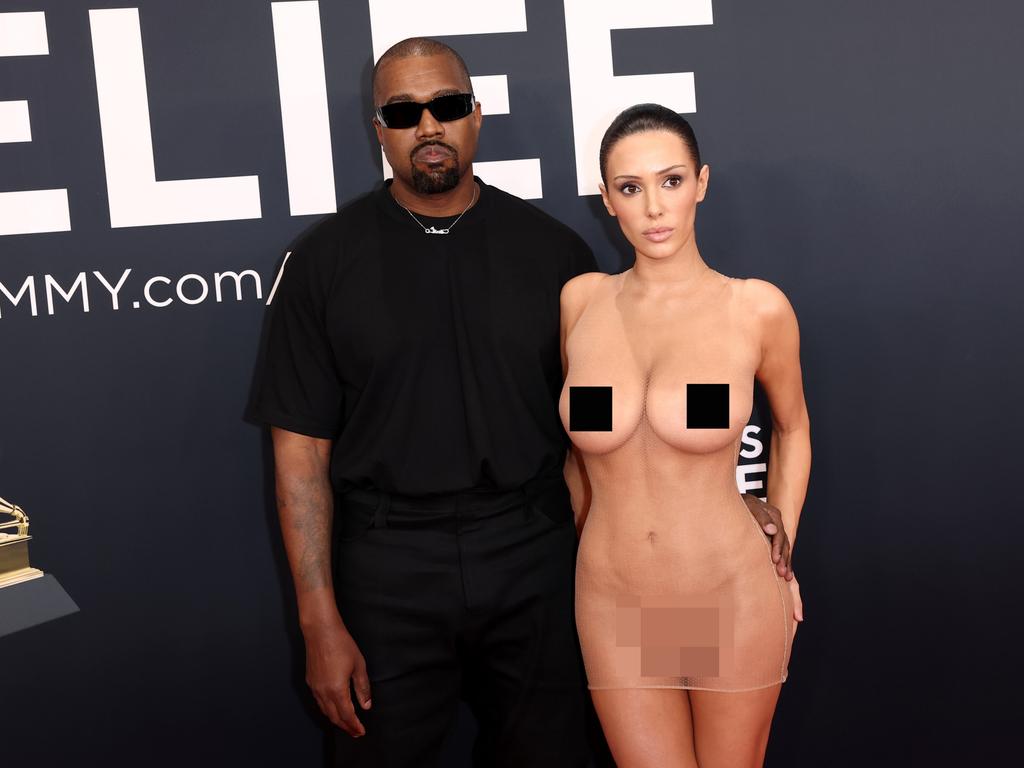 Bianca Censori left absolutely nothing to the imagination with husband Kanye West on the Grammys red carpet. Picture: Getty Images for The Recording Academy