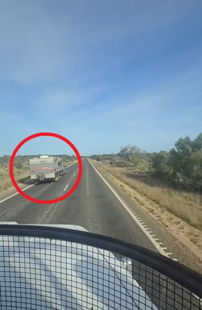 He shared another clip commending three caravan driver’s for using ultra-high frequency (UHF) radios, allowing both drivers to communicate on when to overtake. Picture: Facebook/TheDroneWay