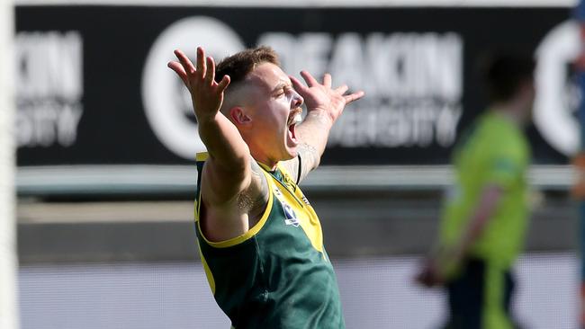 Leopold's Billy Ritchie celebrates a goal. Picture: Mike Dugdale