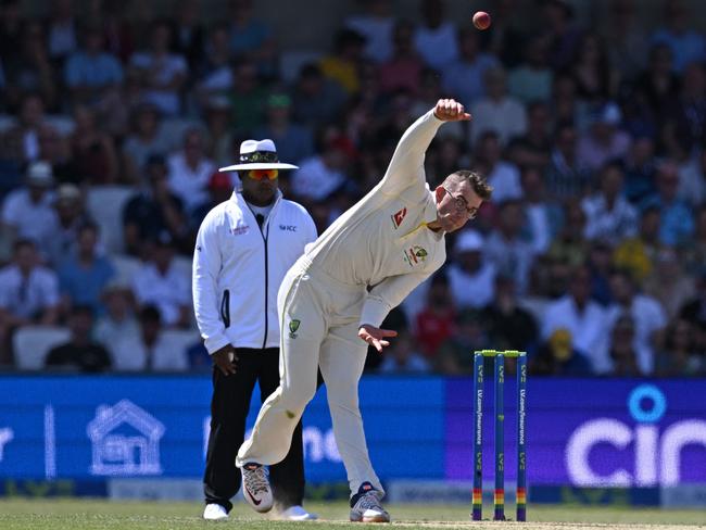 Australia's Todd Murphy bowls during the third Test. Picture: Paul ELLIS/AFP,