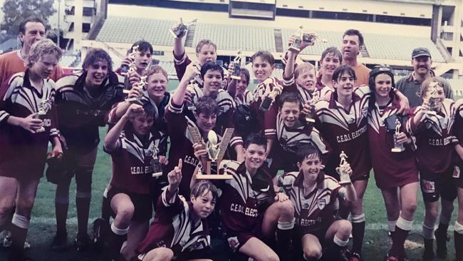 Ciraldo (front, middle) celebrating a premiership with local Cronulla schoolboy side St Joseph's