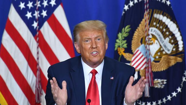 Donald Trump speaks at a roundtable discussion on community safety in Kenosha. Picture: AFP.