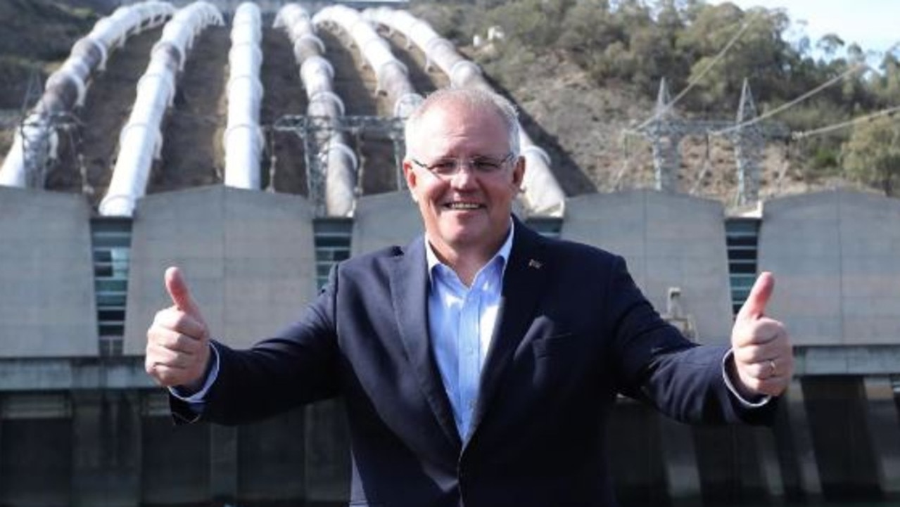 Prime Minister Scott Morrison visiting the Snowy Hydro Tumut 3 Power Station. The government wants a stronger hydro industry after hydro production fell 18 per cent in 2019.