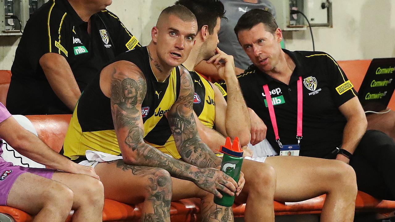 Richmond’s Dustin Martin on the bench. Picture: Phil Hillyard