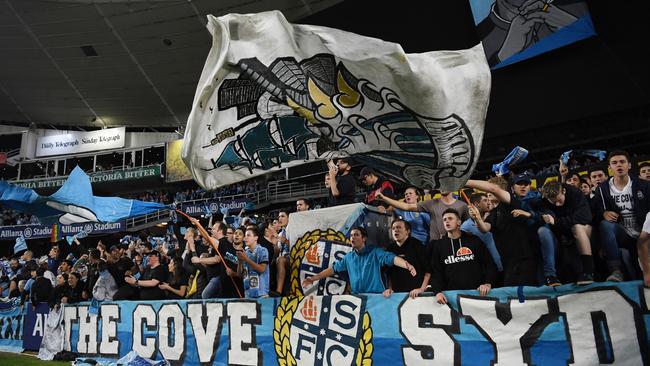 Sydney FC fans before the round 3 A-League football match between Sydney FC and Western Sydney Wanderers at the Allianz Stadium in Sydney, Saturday, October 21, 2017. (AAP Image/David Moir) NO ARCHIVING, EDITORIAL USE ONLY