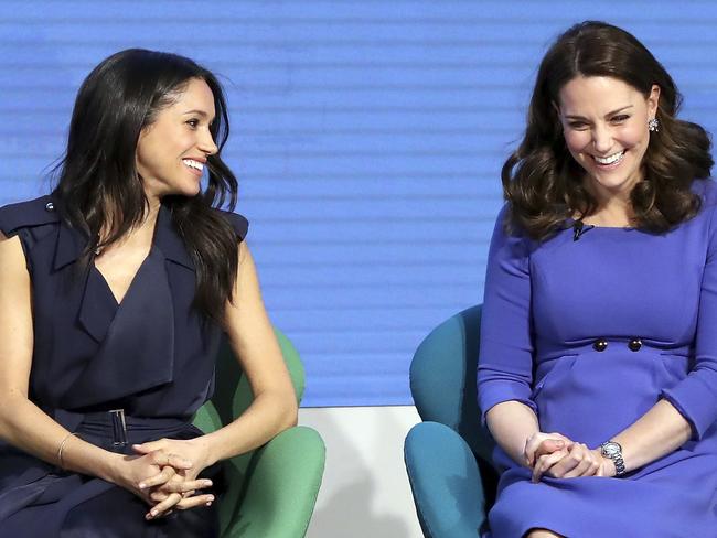 Meghan Markle, left, and Kate, Duchess of Cambridge last month. Picture: AP