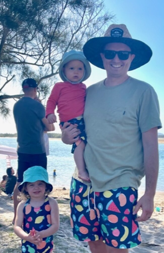 Mia and Cooper with their dad John Nissen spending Father's Day 2023 at Cotton Tree.