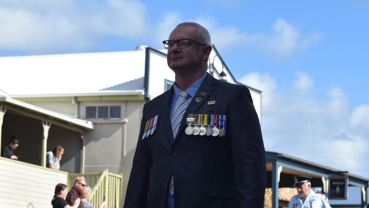 Veterans and relatives from various theatres of war representing the Alstonville RSL sub-branch are honoured during the ANZAC DAY parade on Main Street in Alstonville Picture: Nicholas Rupolo.