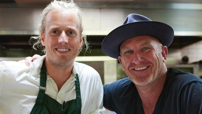 Chiswick head chef Taylor Cullen (left) with Matt Moran at Chiswick Woollahra on Melbourne Cup day. Picture: supplied