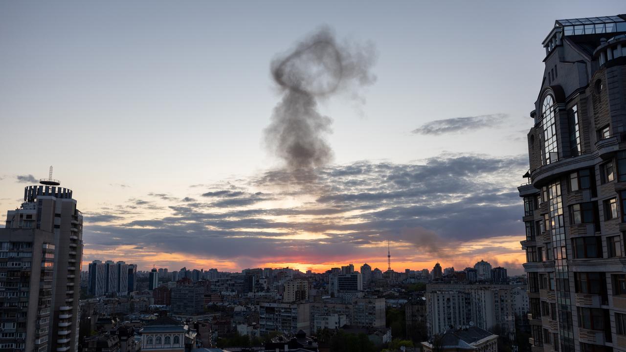 Smoke rises after an explosion at sunset in Kyiv, Ukraine. Picture: Getty Images