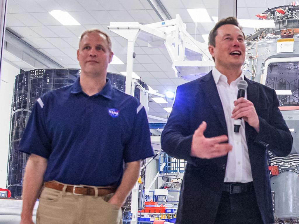 Jim Bridenstine alongside SpaceX founder Elon Musk. Picture: Philip Pacheco/AFP