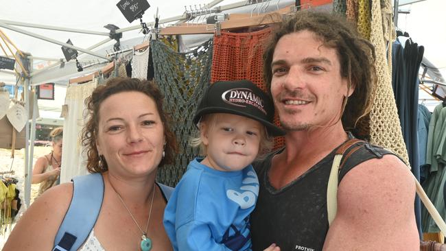 Shellie Doyle and Wade and Tao, 2, Goldsworthy at the Mooloolaba Foreshore Festival. Picture: Tegan Annett