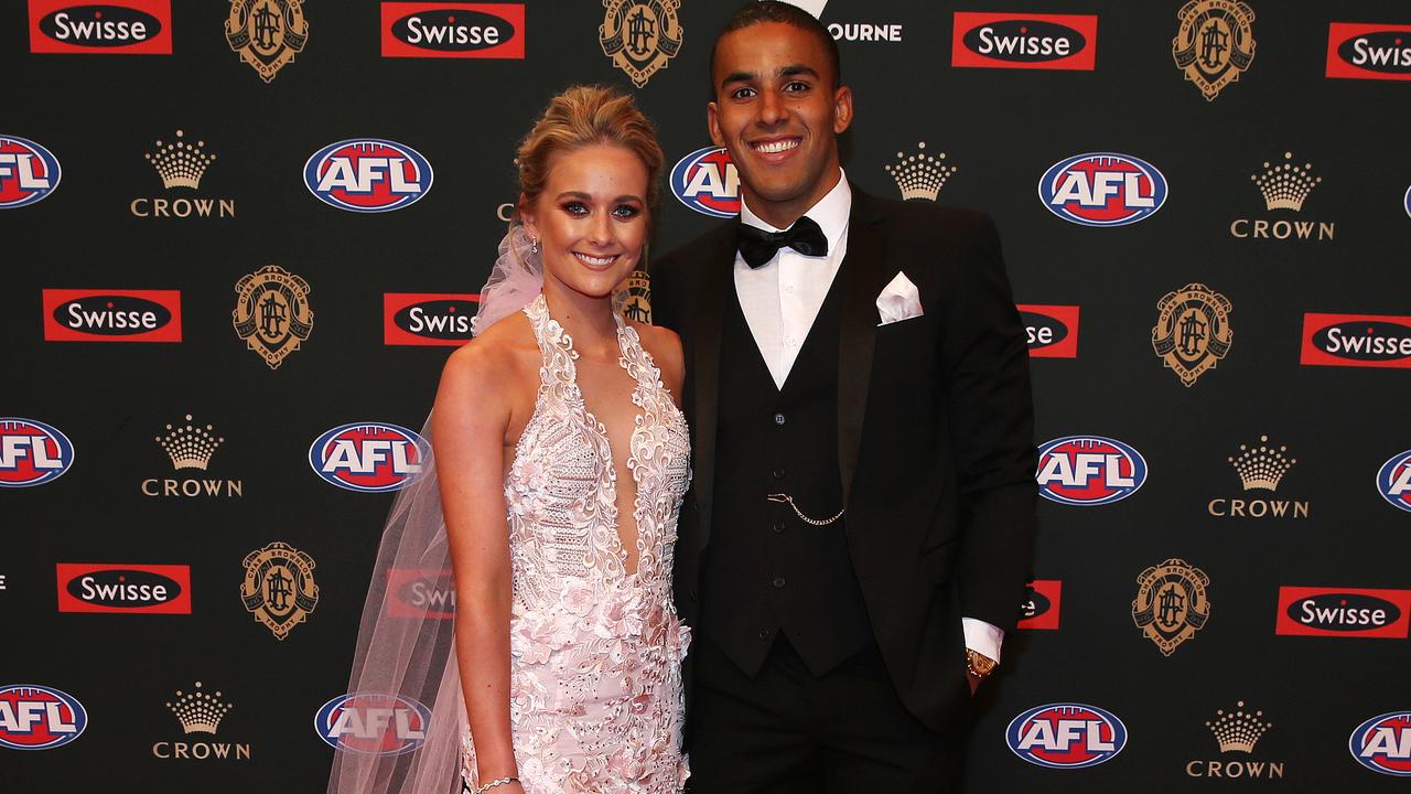 Miller and fiance Maddie Leek at the Brownlow Medal in 2018. Picture: Michael Klein
