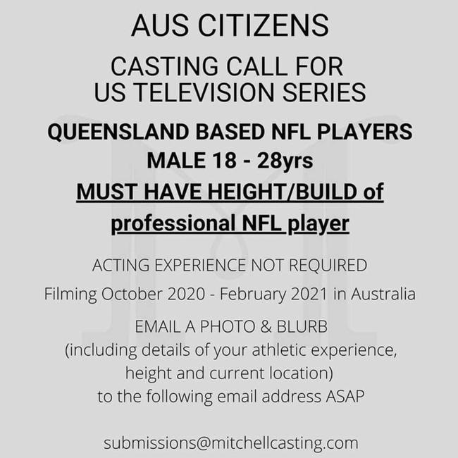 A casting advertisement shared by Mitchell Casting. Picture: Facebook