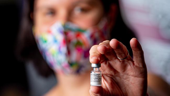 Health Minister Natasha Fyles gets her second Covid19 vaccination at the Royal Darwin Hospital. Picture: Che Chorley