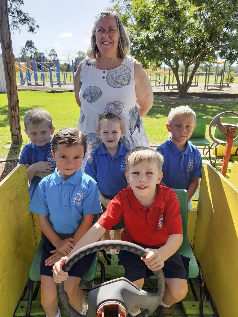 MY FIRST YEAR 2022: Goombungee State School Prep students (from left) Linkyn, Jane, Mackenzie, Hagen and Ashton with teacher Miss Newman.