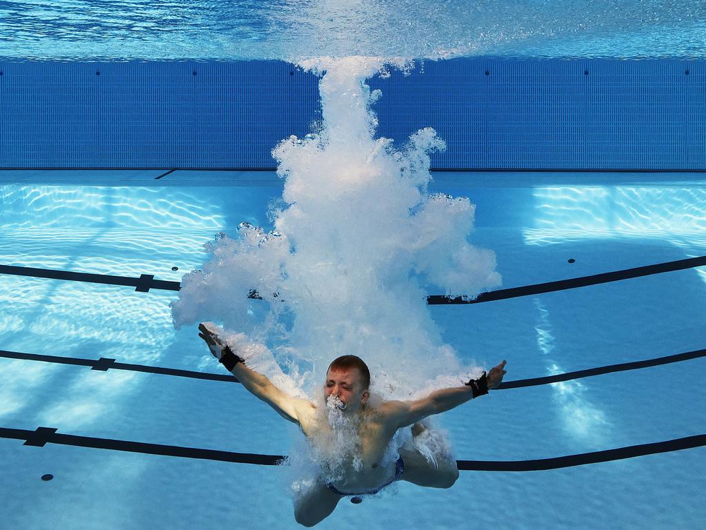 Joshua Hedberg of Team USA resurfaces from a training dive before during the International Open Diving Championships 2024 in Paris. Picture: Adam Pretty/Getty Images