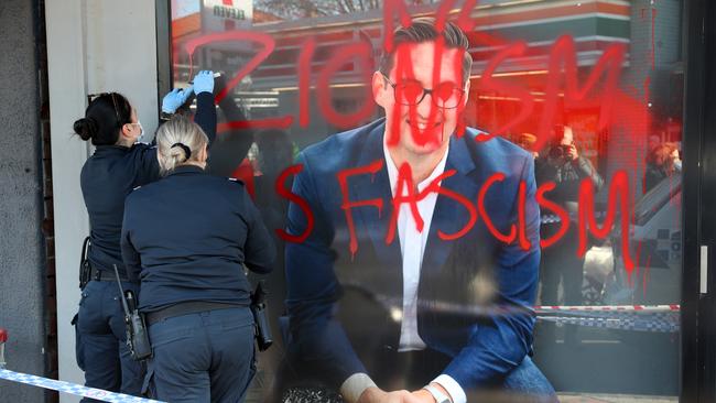 The office of Federal MP Josh Burns vandalised in St Kilda. Picture: David Crosling