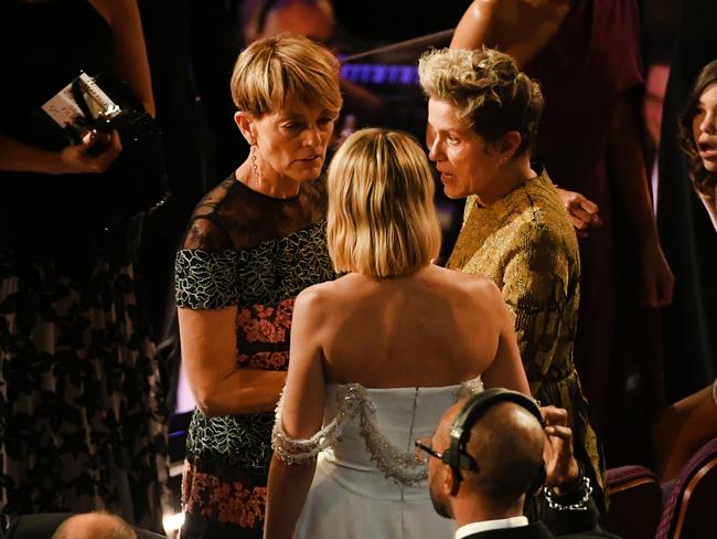 Sarie Kessler, actor Margot Robbie, and Frances McDormand during the 90th Annual Academy Awards at the Dolby Theatre. Picture: Kevin Winter/Getty