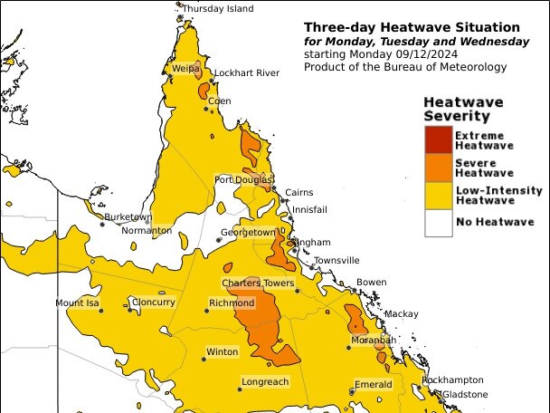 Heatwave Situation for 3 days starting Monday, December 9. Picture: BOM