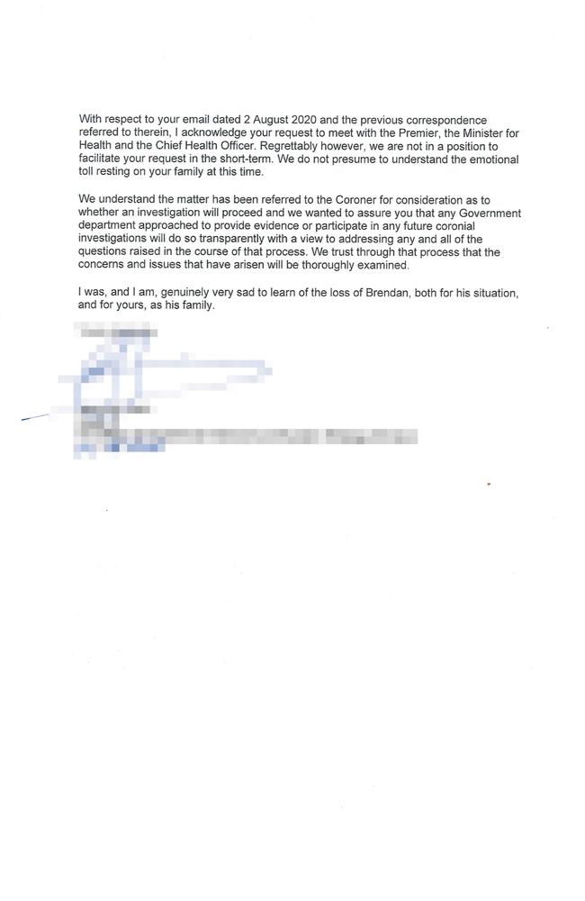 A bureaucrat’s response to Marita Corbett on behalf of the Premier.