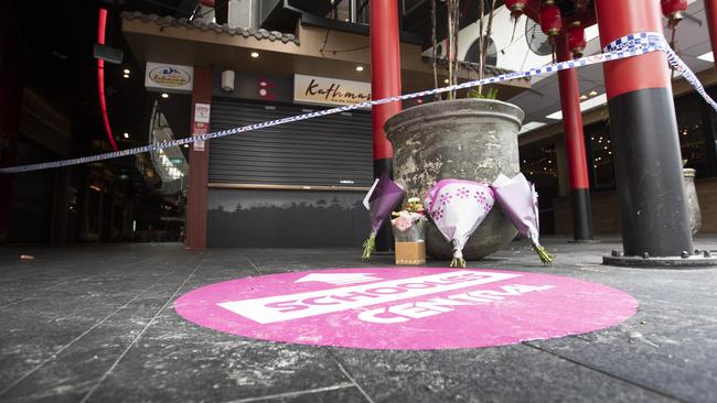 A crime scene has been set up at the food court next to the Hilton Hotel. Picture: Nigel Hallett