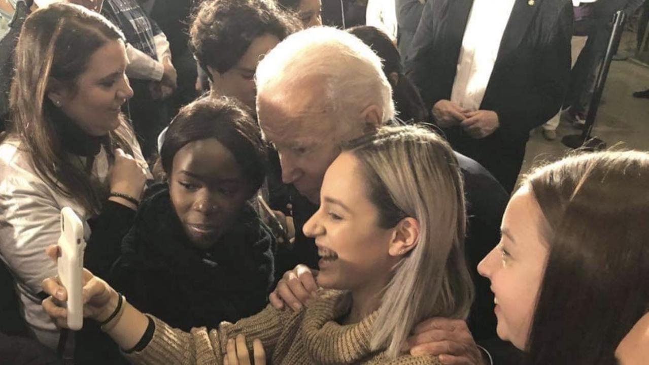 Anoon Kuch and fellow students with President-elect Joe Biden in Des Moines, Iowa, 2020. picture: Supplied