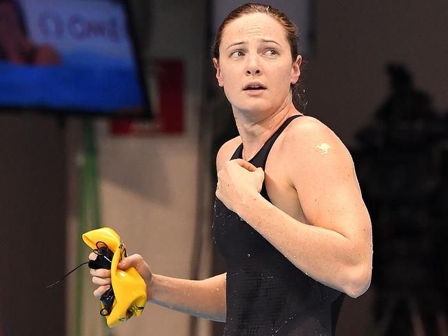 Cate Campbell was in tears after also failing to medal in the 50m freestyle. Picture: AAP