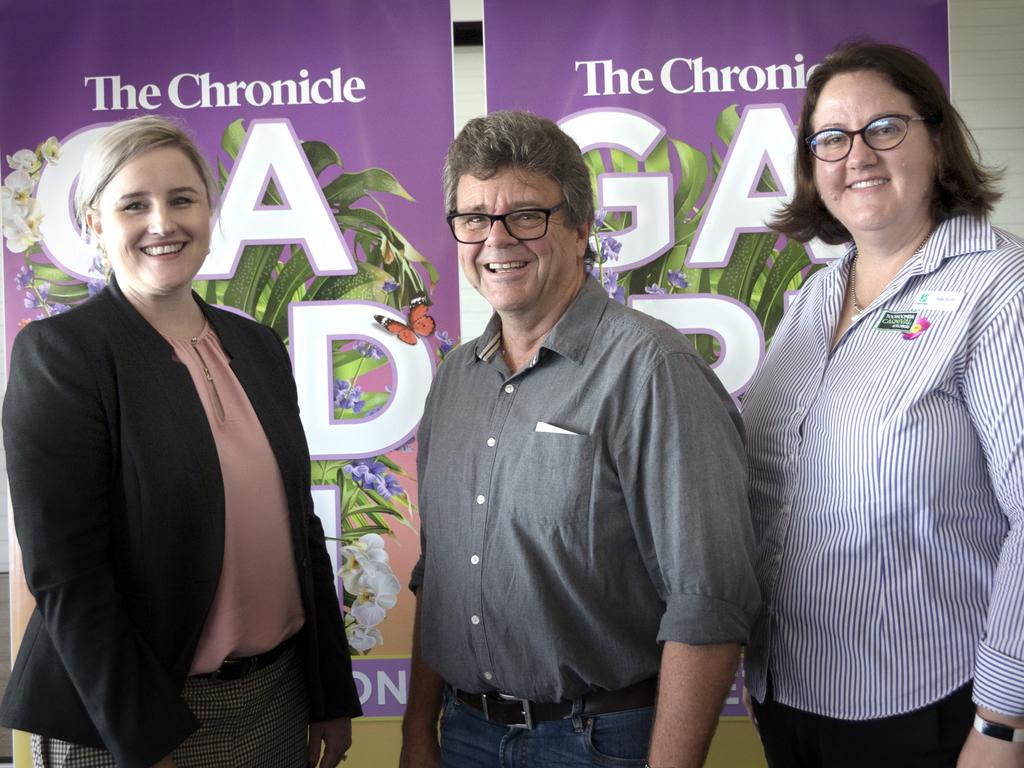 At the launch of The Chronicle Garden Competition for 2021 (from left) The Toowoomba Chronicle general manager Erika Brayshaw, competition entrant liaison Mike Wells and The Carnival of Flowers event co-ordinator from Toowoomba Regional Council, Kate Scott. Picture: Bev Lacey