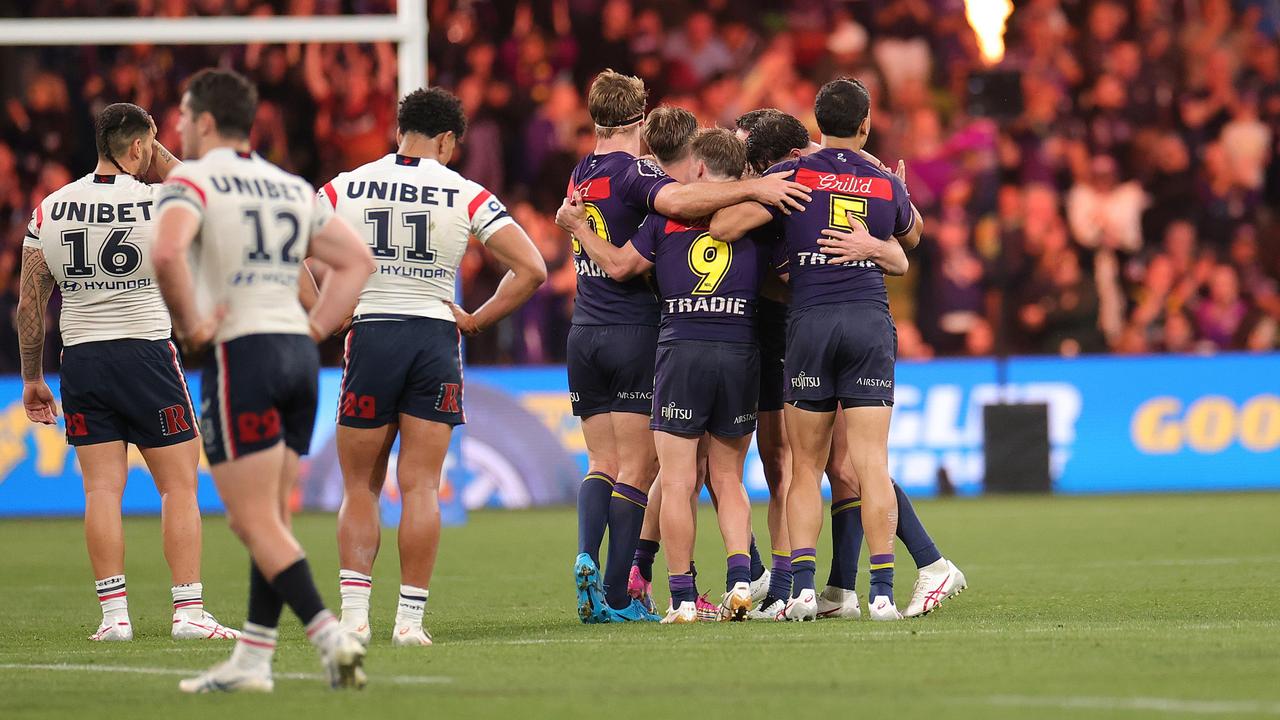 Storm players celebrate at full time. (Photo by Kelly Defina/Getty Images)