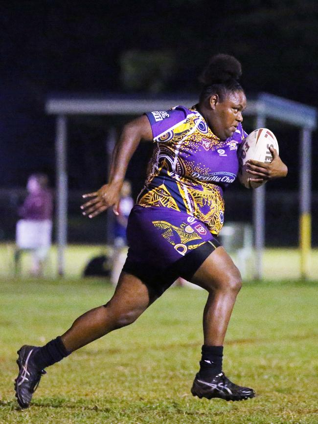 Edmonton's Martha Nomoa led the way for her team in the Cairns District Rugby League (CDRL) women's match between the Edmonton Storm and the Innisfail Leprechauns, held at the Smithfield Sporting Complex. Picture: Brendan Radke