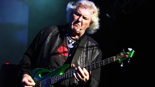 Yes bassist Chris Squire plays the Mojo stage on Day Five (Monday) of the Byron Bay Bluesfest music festival, held at Tyagarah Tea Tree Farm, northern New South Wales.