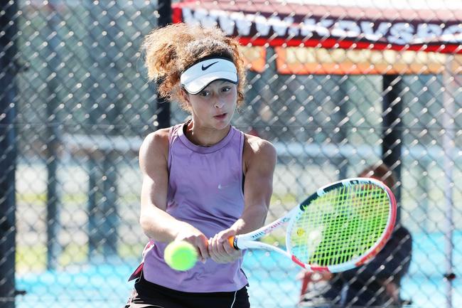Action from the International Tennis Federation junior tournament at KDV on the Gold Coast. Picture: Tertius Pickard