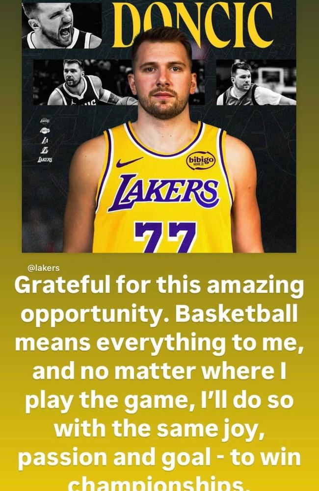 Luke Doncic's message posted on Instagram.