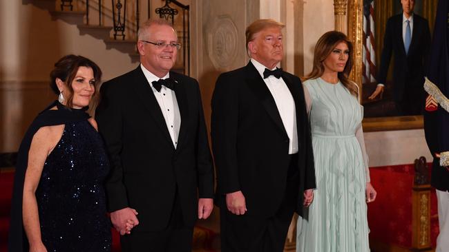 Scott Morrison and wife Jenny with Donald Trump and wife Melania before the 2019 state dinner at the White House in Washington DC. Picture: AAP Image/Mick Tsikas