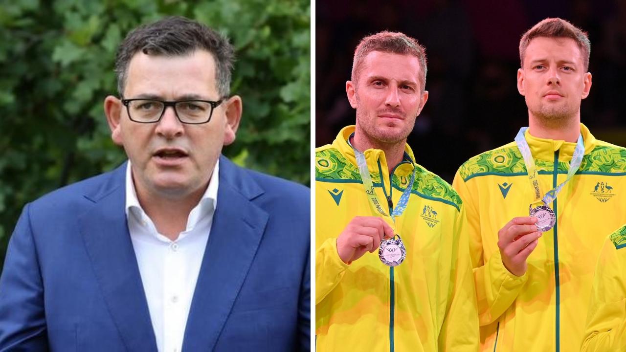 Dan Andrews and members of the Aussie 3x3 basketball team that won the silver medal in Birmingham.