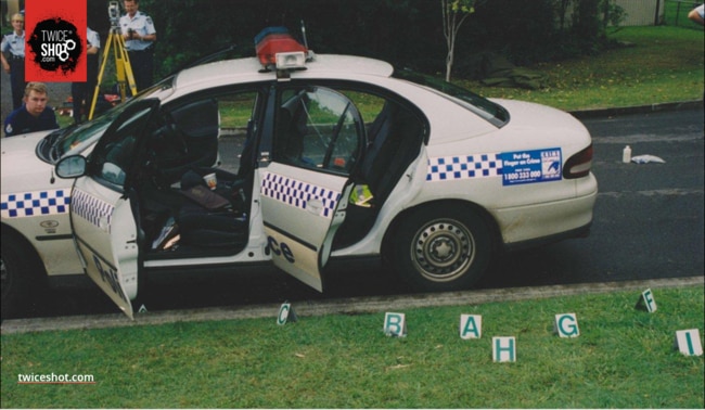 The police car that was the scene of the crime.
