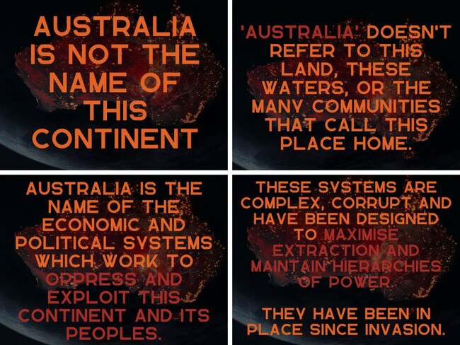 The protest group claimed Australia was filled with oppressive political systems. Picture: Facebook/ Blockade Australia.