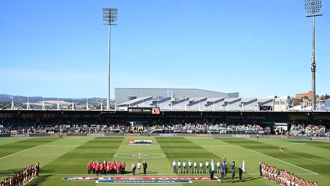 The playing surface at the UTAS ground is already the best of all playing surfaces, partly because it is open to the elements and the care of a dedicated ground staff. Picture: Getty Images