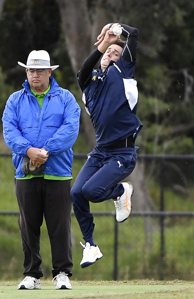 Patrick Nagel bowling for Rosebud. Picture: Andrew Batsch