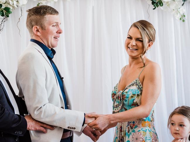 Casey and Sharna on their wedding day. Picture: Eliza McDonald/ Pineapple Images