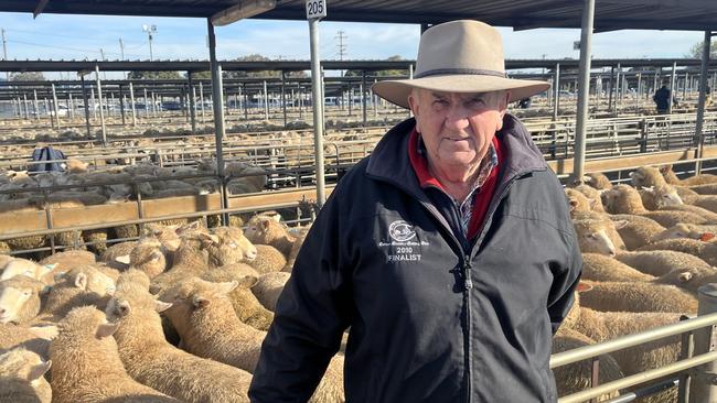 Michael Hart of Old Junee, NSW sold 146 sucker lambs for $145 at the Wagga Wagga market on Thursday. This time last year he sold similar lambs for $210. Picture: Nikki Reynolds