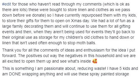 She later edited her post to explain she didn't care about the haters. Picture: Facebook/Kmart Home & Hacks