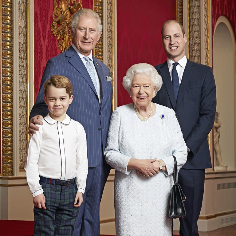 An official photo of George, Charles, the Queen and William released on January 3, 2020. Picture: Ranald Mackechnie via Getty Images