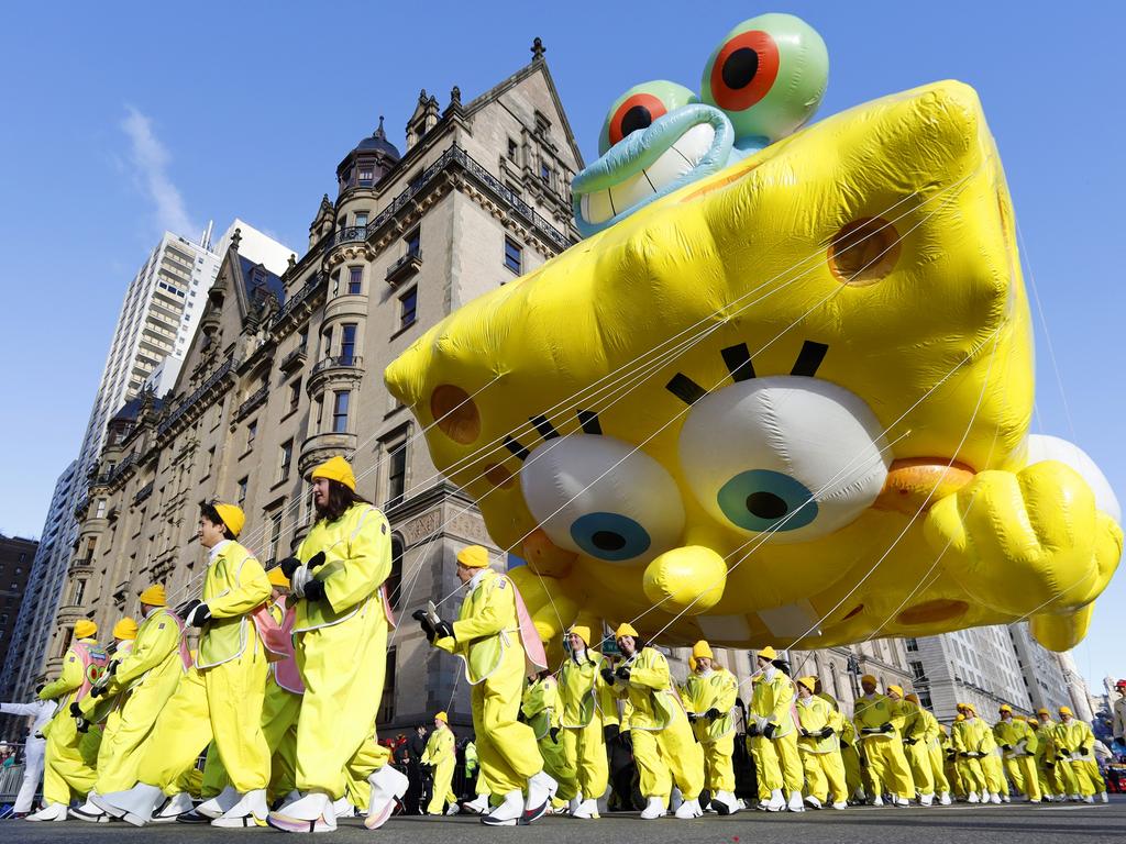 The SpongeBob SquarePants and Gary balloon captivates spectators during the Macy’s Thanksgiving Day Parade in New York. Picture: Gary Hershorn/Getty Images