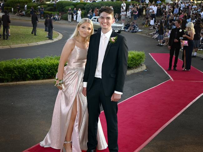 Harristown High School formal 2020 at Highfields Cultural Centre. Zoe-Maree Cooke and Finn Ryan.