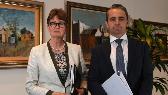 Commonwealth Bank chair Catherine Livingstone with CEO Matt Comyn in Sydney following the release of the APRA report. Pic: AAP